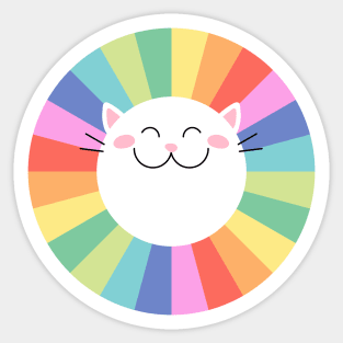 Happy Smiley Cat on Colorful Rainbow Sticker